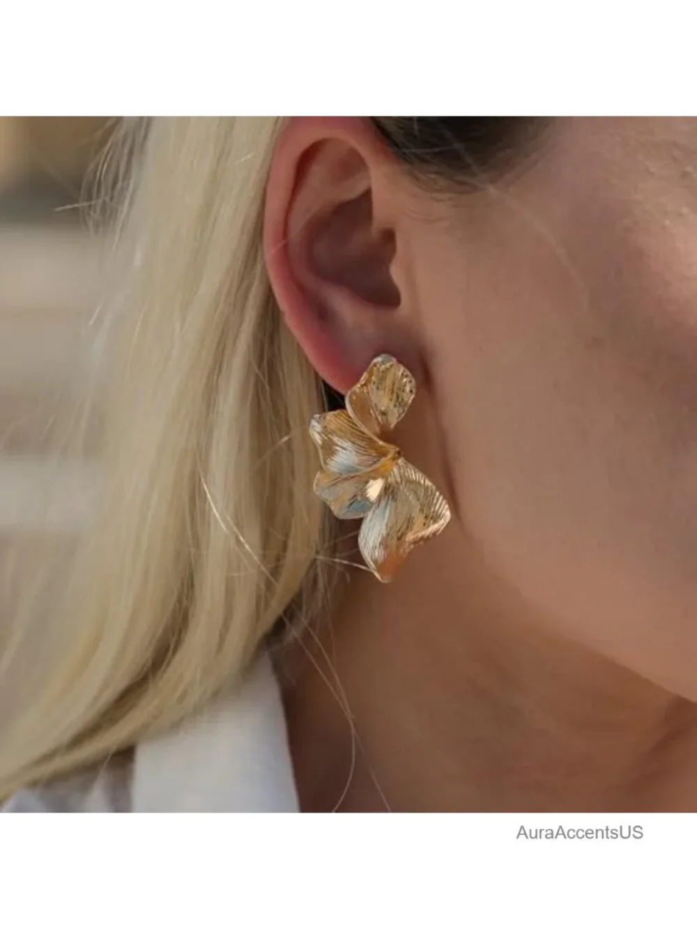 Gold Flower Dangle Drop Earrings Women Statement Floral Jewelry Hypoallergenic